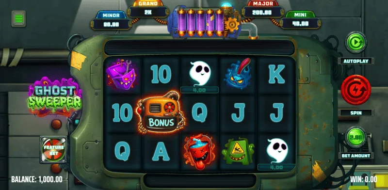Ghost Sweeper - hovedspillskjerm med 5x3 rutenett